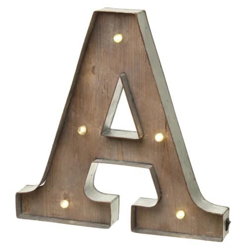 Letra Metal/Madera c/Bombillas Led