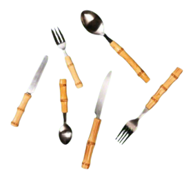 Cubertería de Acero y Bambú (Set 18 piezas)