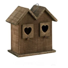 Casita Pájaros Doble de Madera Rústica