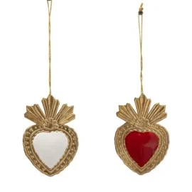 Ex-Voto Corazón Dorado y Esmaltado Rojo/Blanco