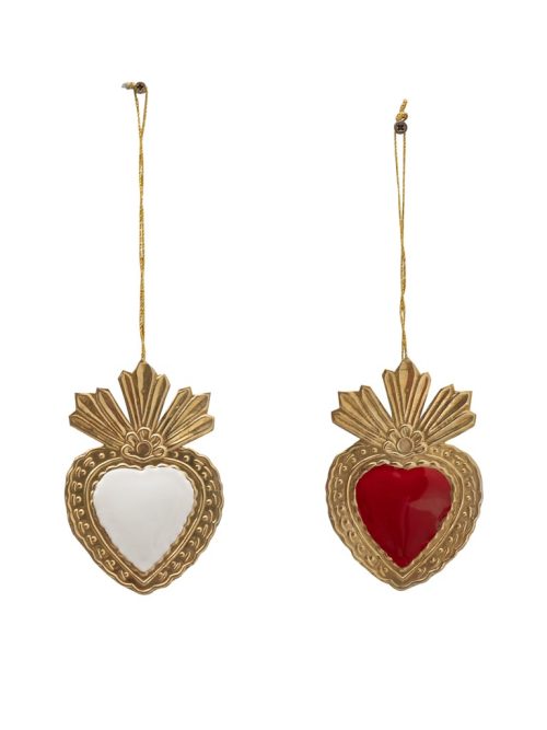 Ex-Voto Corazón Dorado y Esmaltado Rojo/Blanco
