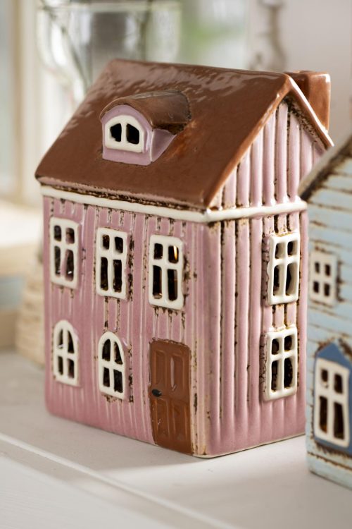 Casa Cerámica Porta Vela Rosa Tejado Marrón - Imagen 2