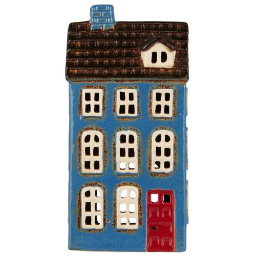 Casa Cerámica Porta Vela Azul Puerta Roja