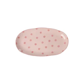 Plato Ovalado Rosa c/Topos Coral