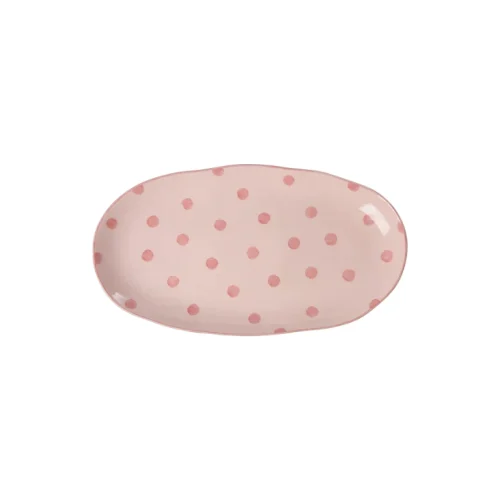 Plato Ovalado Rosa c/Topos Coral
