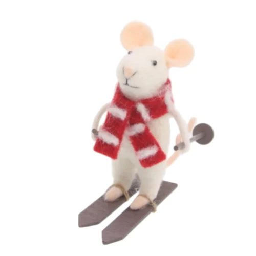 Ratón c/Esquís y Bufanda Roja