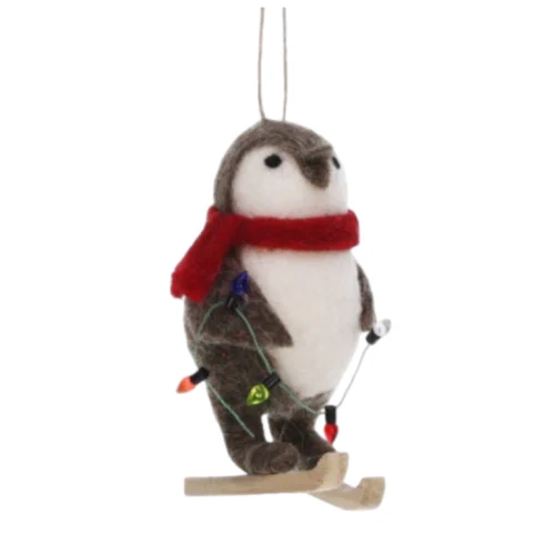 Pingüino c/Luces de Navidad y Esquís