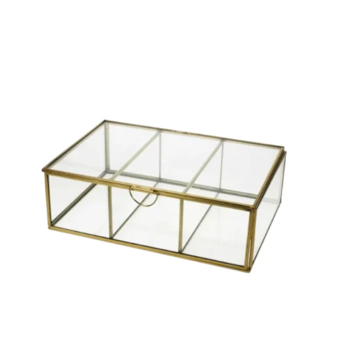 Caja Cristal/Metal Dorado - 3 Compartimentos