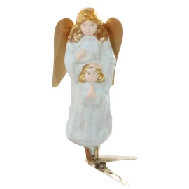Ángel Cristal Azul Alas Doradas c/Pinza