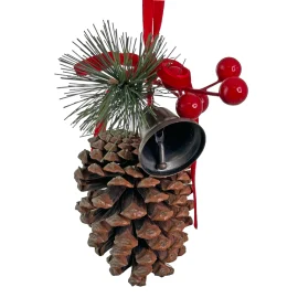 Piña Decorativa c/Campana, Bayas y Lazo Rojo