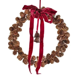 Corona de Piñas Larix c/Lazo y Campanillas – Ø30 cm