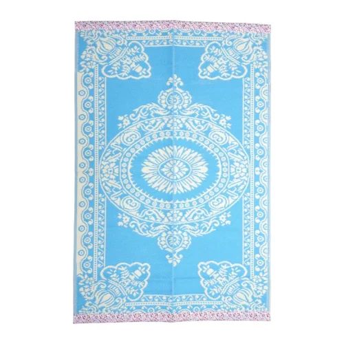Alfombra Plástico Reciclado – Azul con Estampado Blanco