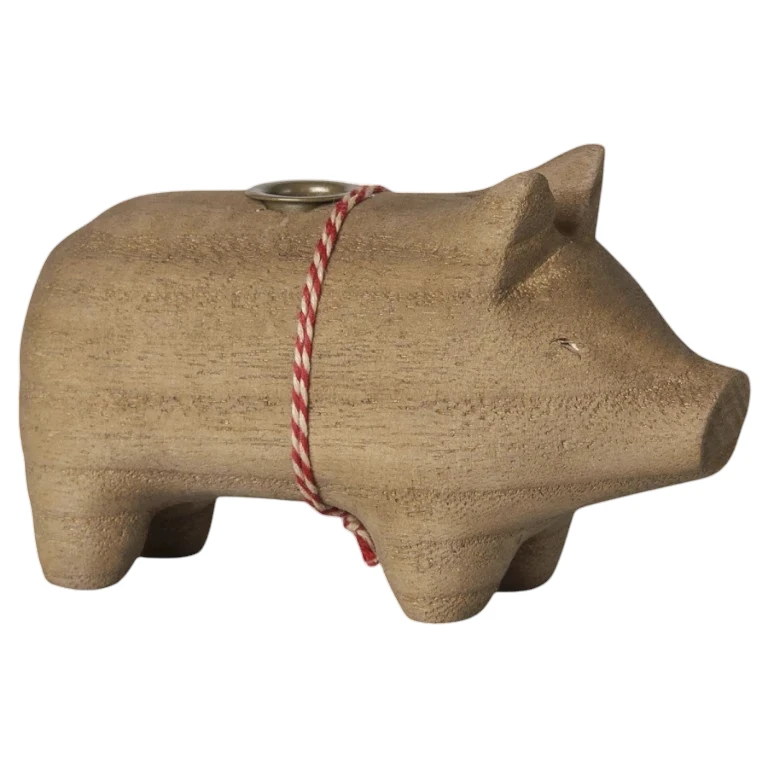 Maileg: Porta Vela Cerdito Madera Natural (Pequeño)